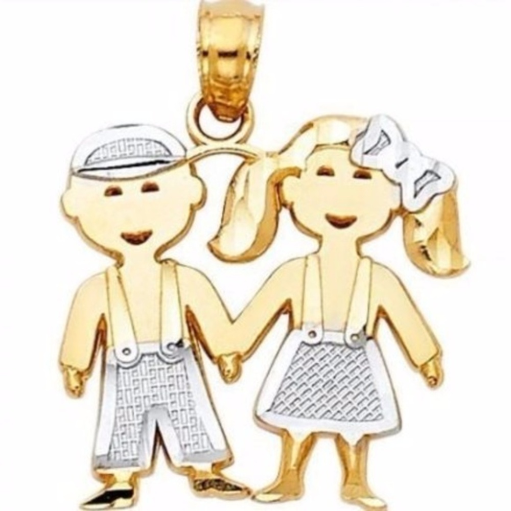14K Solid Yellow Gold Gold Girl Boy Charm Pendant